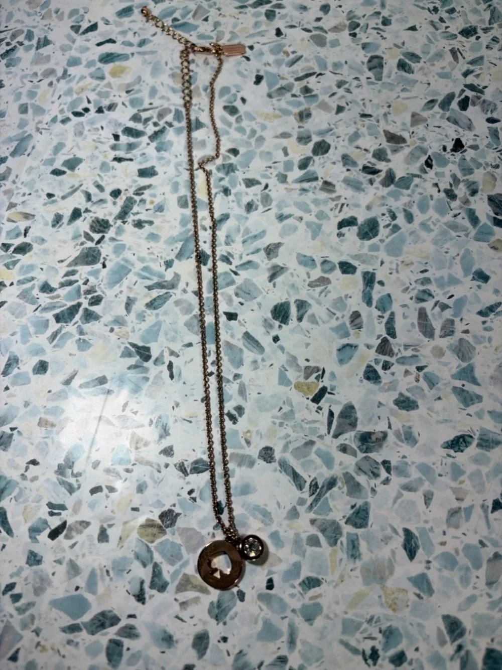 kate spade rose gold spade cutout pendant necklace with crystal charm - Picture 2 of 5